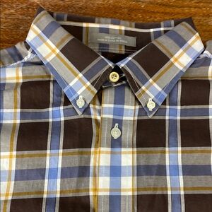 Daniel Cremieux Blue and Brown Dress Shirt Plaid Long Sleeve Large